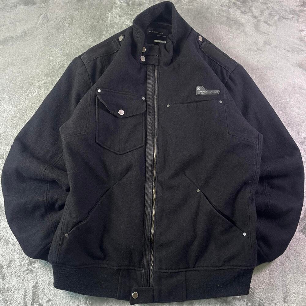 Rocawear Wool Blend Bomber Jacket Men’s XL Black Full Zip Hip Hop Streetwear